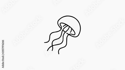 Minimalist Jellyfish Illustration: A simple line drawing of a jellyfish, featuring its iconic bell shape and flowing tentacles, presented in a clean, minimalist style.
