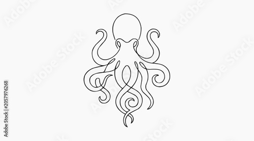 Elegant Octopus Line Art: A minimalist and sophisticated single-line drawing of an octopus, showcasing its flowing tentacles and unique form.