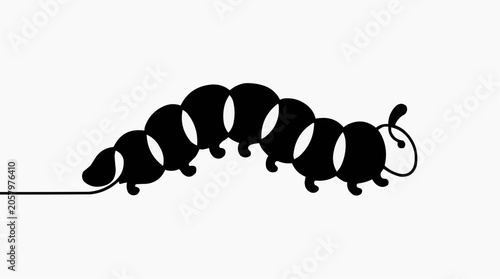 Cartoon Caterpillar Drawing: A simple black and white cartoon illustration of a caterpillar, characterized by its segmented body and cute, smiling face, is depicted on a plain background.