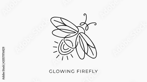 Minimalist Firefly Illustration: A charming, minimalist line art illustration of a firefly with its wings spread and glowing abdomen, a symbol of natural wonder.