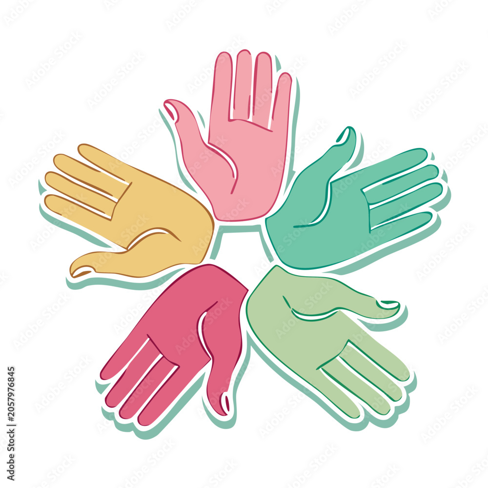 Fototapeta premium Colorful hands arranged in a star shape illustration