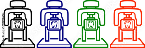 Dental chair with x ray machine and tooth icon for medical treatment and checkup services