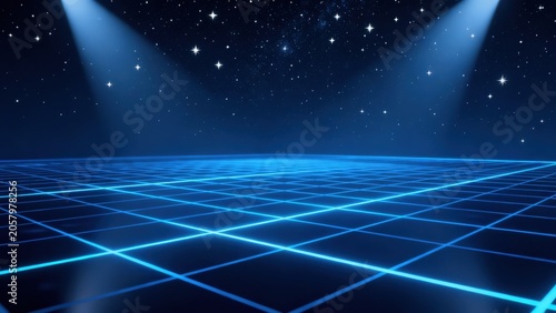 neon grid under starry sky
