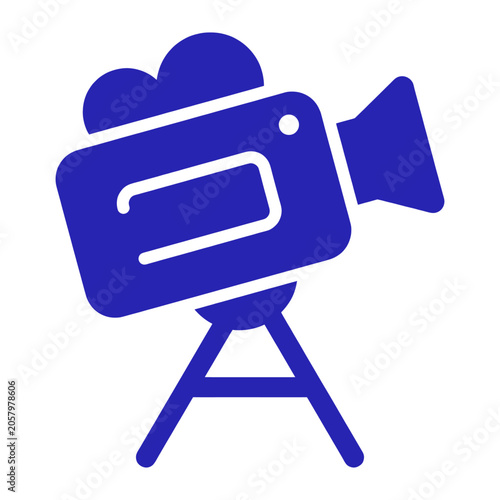 Flat illustration of blue video camera icon