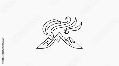 Volcanic Eruption Illustration: Stylized illustration of a volcano erupting with smoke and ash billowing from its peak.