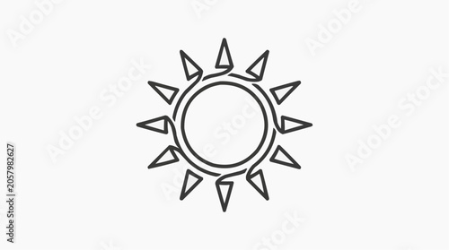 Abstract Sun Icon: A stylized line art icon of a sun with sharp, triangular rays radiating outwards from a central circular form, representing warmth and energy.