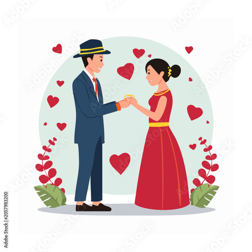 illustration of couple in wedding attire