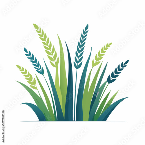 Stylized Wheat Stalks and Grass Illustration