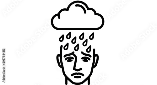 Foto Sad person under a rain cloud representing depression and sadness