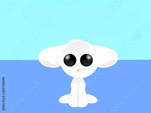 Cuadro en lienzo Cute White Bunny Rabbit Cartoon Character Big Eyes Kawaii