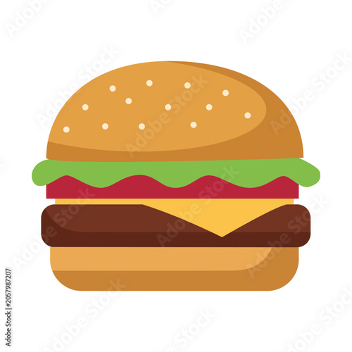 Fast Food Burger With Lettuce, Tomato, Cheese, and Meat in a Sesame Seed Bun