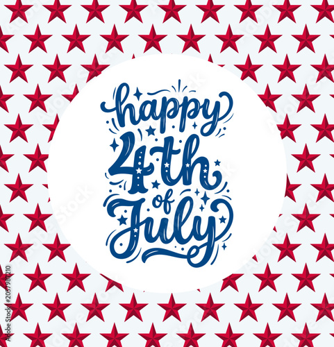 Celebrate the 4th of July With Red Stars and Cheerful Text Design for Indepen...