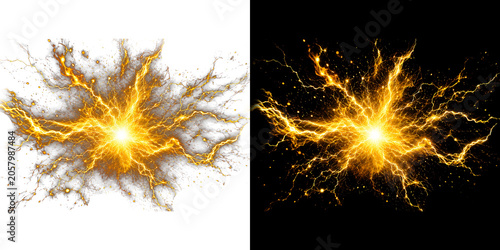 Bild auf Leinwand Golden Spark Explosion PNG  Transparent Background Magic Energy Effect