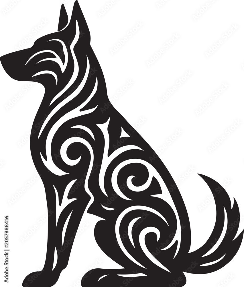 Fototapeta premium dog silhouette with tribal pattern black and white
