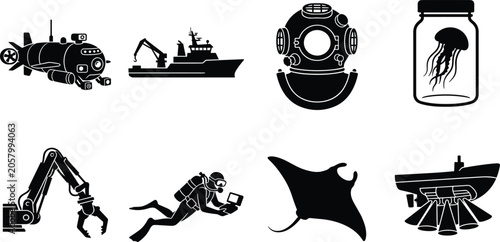 Tableau sur toile Telemedicine and digital health icon set featuring online doctor consultation smartwatch heart rate medical drone rx prescription silhouette vector