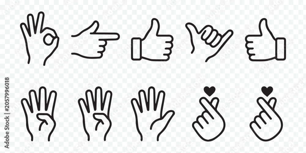 Fototapeta premium Hand gesture illustration, simple black outline, isolated on white background