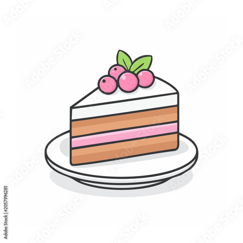 Flat design illustration of a cake slice with berries