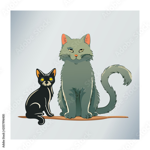 Two cartoon cats sitting side by side