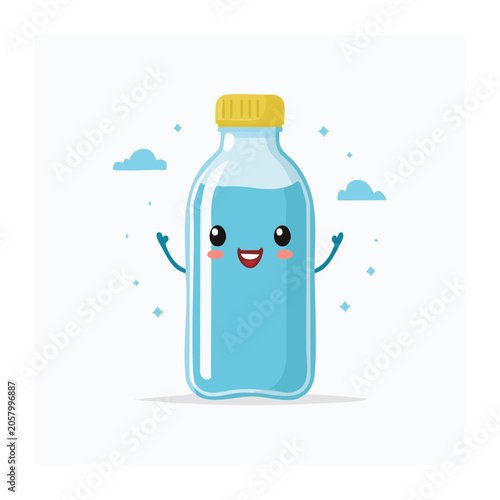 Cartoon water bottle with smiling face