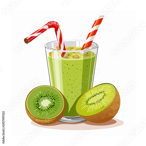 Green smoothie with pineapple and kiwi in glass