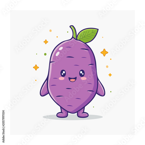 Purple cartoon elephant with leaf and sparkles