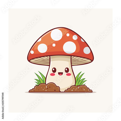 Red and white cartoon mushroom with grass