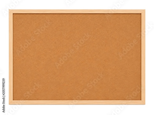 Empty cork bulletin board with light wood frame isolated on white