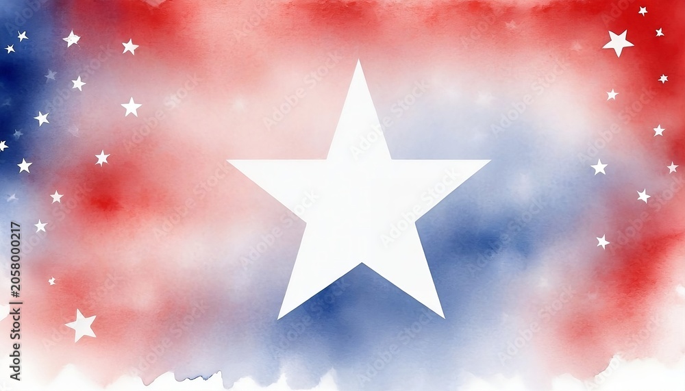 Obraz premium 14th of July or Bastille Day background, July 14th red white and blue colors with soft faded watercolor star border texture design and blank white center, color background created with generative ai
