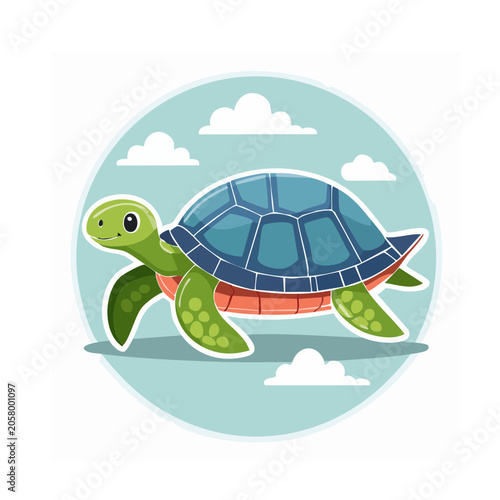 Cartoon Sea Turtle with Blue Shell and Green Body