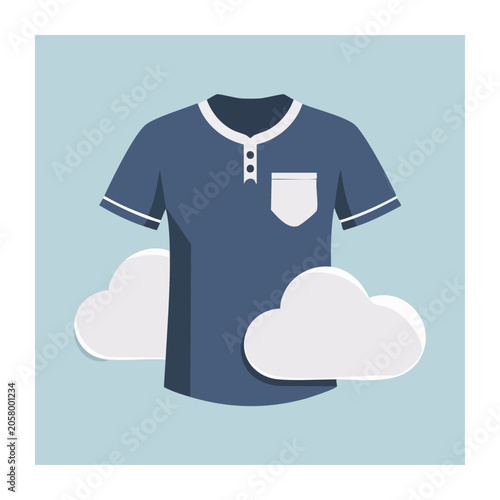 Navy Blue Polo Shirt with Clouds Illustration