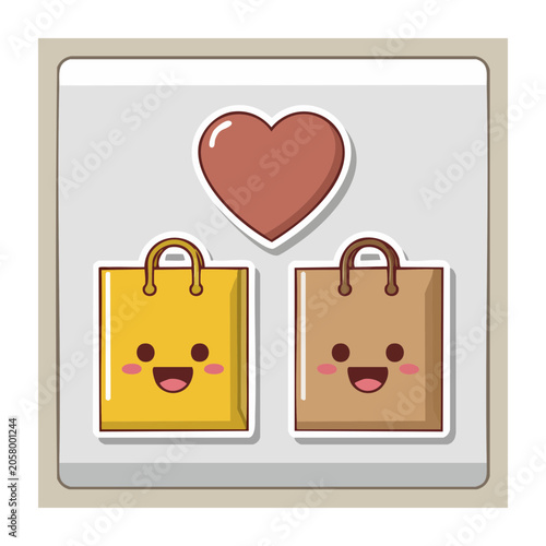 Smiling Shopping Bags with Heart Illustration