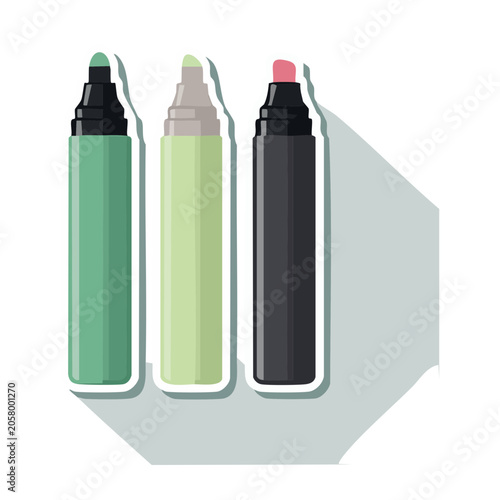 Three markers in flat design style