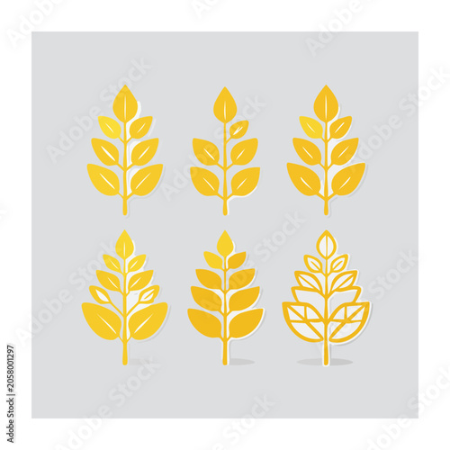 Yellow Wheat Ear Icons Set on Gray Background