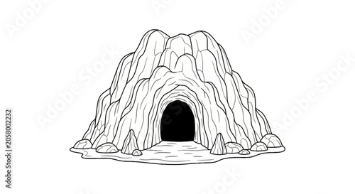 Black cave entrance in rock formation.