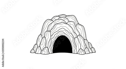 Black cave entrance in rocks.