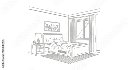 Bed with pillows and blanket.