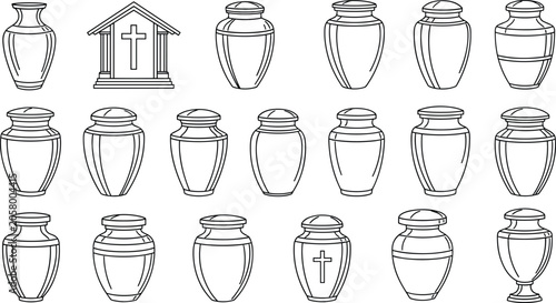 Fotografie Urn and mausoleum silhouette set featuring memorial and funerary designs in blac