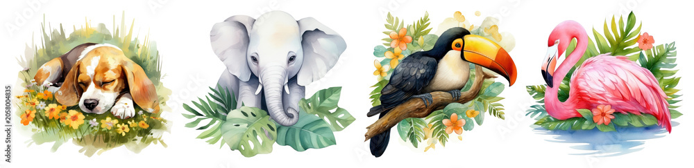 Obraz premium PNG Colorful animal illustrations nature on transparent background
