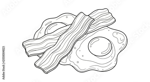 Fried egg with crispy bacon strips.