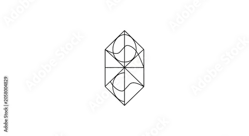 Geometric shape with curved lines.