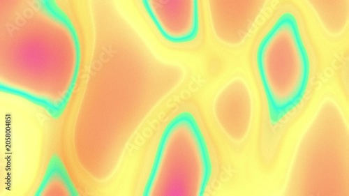 Colorful rainbow abstract motion background with liquid gradient in yellow, orange, turquoise, light green, bright pink, white. Fluid animation. Blurred flowing curves, waves, blobby shapes morphing