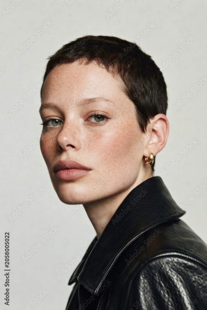 Fototapeta premium Confident woman in leather jacket.