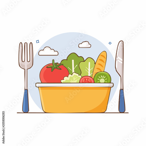 Healthy Salad Bowl with Fork and Knife