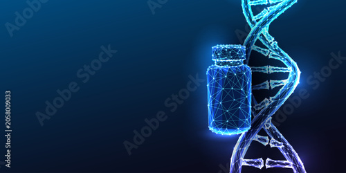 Fényképezés DNA Double Helix Vaccine mRNA Immunization Genetic Medicine Glowing Blue Polygon