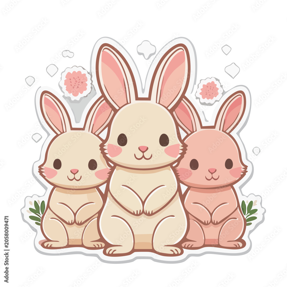 Fototapeta premium Three Cute Cartoon Bunnies with Transparent Background