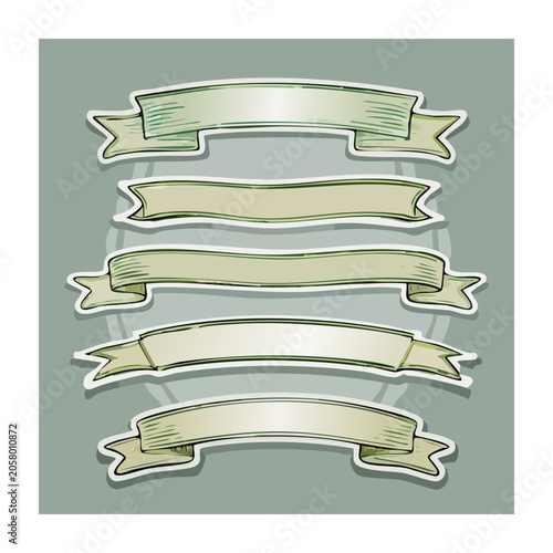 Set of flat design ribbon banners on green background