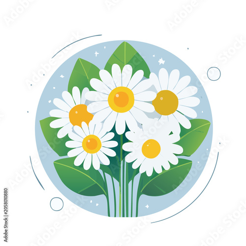 Flat design sunflower illustration with green leaves