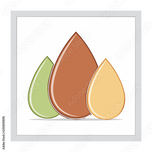Three overlapping teardrop shapes in flat design