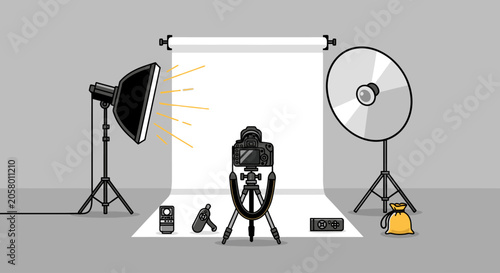 Photography setup on a tripod for a shoot in the world on a sunny day