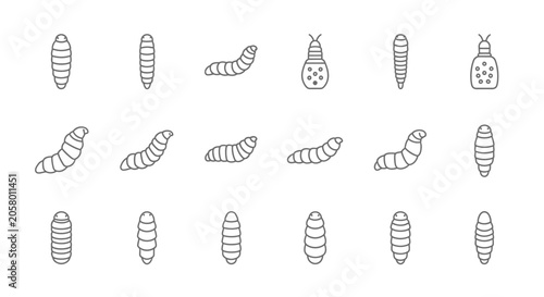 Set of various worms and pupae silhouettes in minimalist style